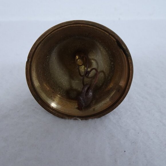 Vintage Solid Brass Hand Bell 4 Inches Great Patina Nice Ring Dinner Front Desk - Picture 6 of 7